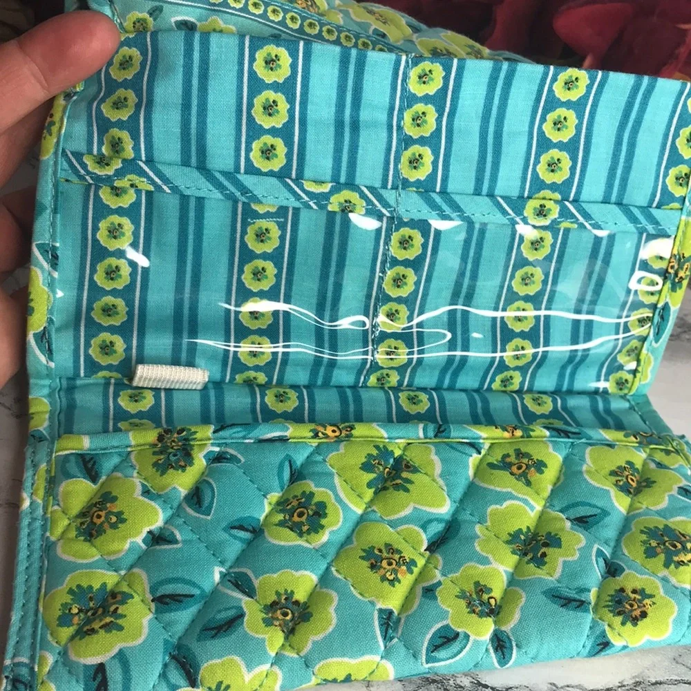 Maggie B Blue and Green Quilted Floral Clutch Wallet